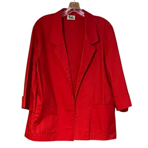 Vintage Womens Random Sportswear Size 16 Red 3/4 Sleeve Open Front Blazer Pocket - Picture 7 of 7